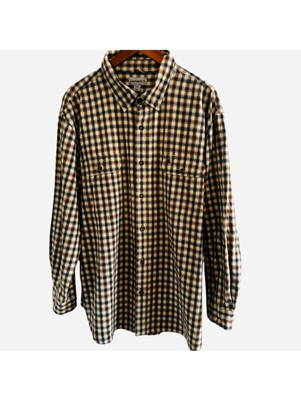 CARHARTT PLAID FLANNEL WORK SHIRT FRONT PATCH POCKETS  Outdoor Durable mens 2XL